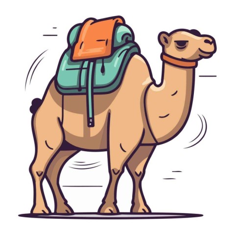 Camel with a backpack. Vector illustration in a flat style.