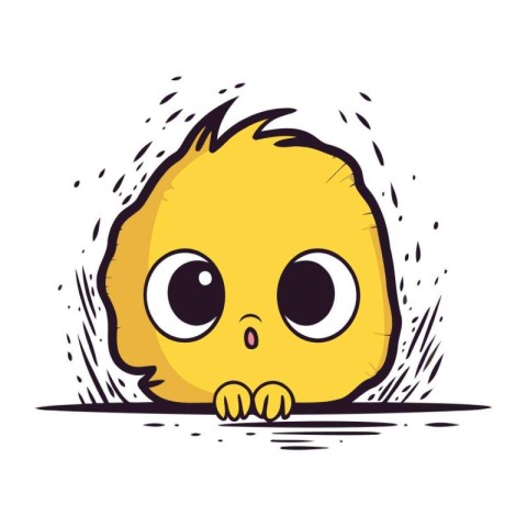 Cute yellow chicken with sad face. Vector illustration isolated