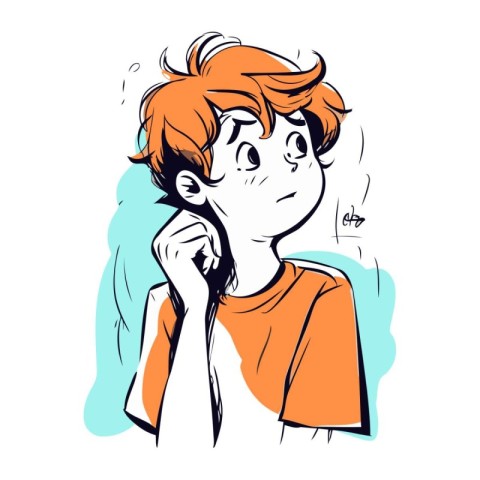 Vector illustration of a boy with red hair. Hand drawn sketch.