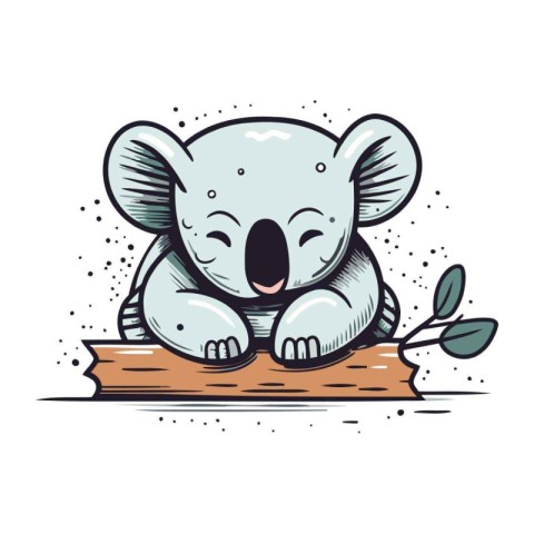 Cute koala sitting on a wooden log. Vector illustration.