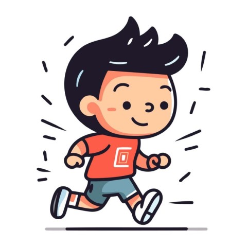 Running boy vector illustration. Cute cartoon character. Boy run