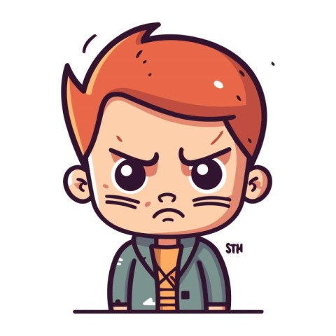 Angry boy with big eyes. Vector illustration in cartoon style.