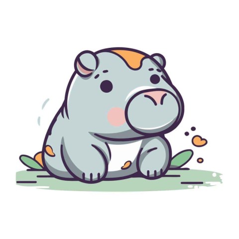 Cute hippopotamus sitting on the grass. Vector illustration.