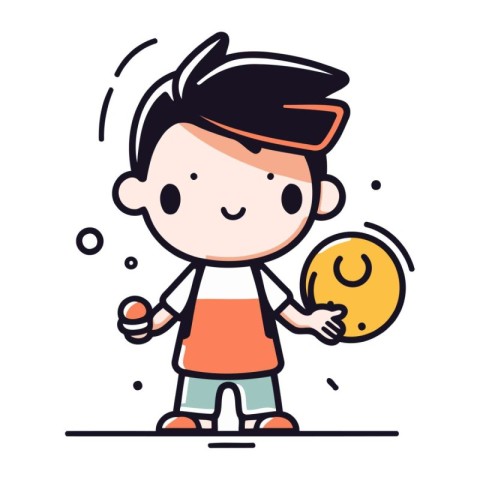 Cartoon little boy playing table tennis. Cute vector illustratio