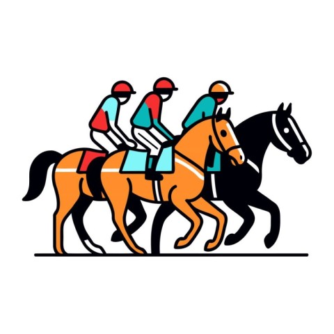 Horse race. jockeys on racecourse. equestrian sport. vector illu