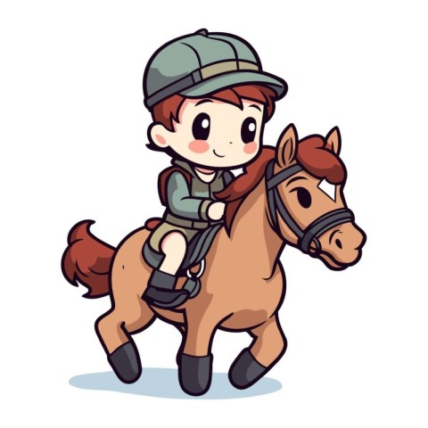 Cute boy riding a horse isolated on white background. Vector ill