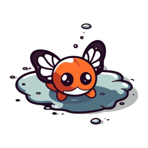 Butterfly on a puddle. Cute cartoon vector illustration.