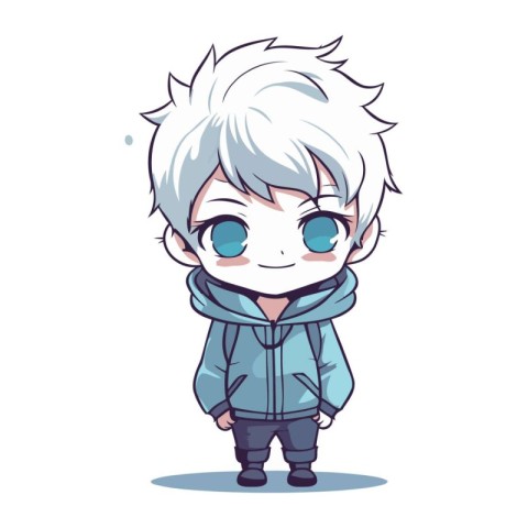 Cute cartoon boy with blue eyes and hoodie vector illustration g