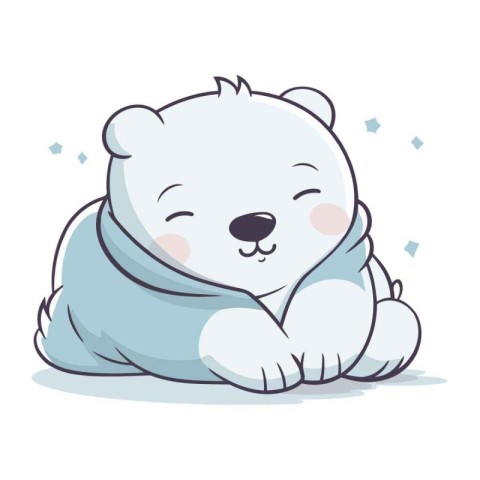 Cute little polar bear sleeping on white background. Vector illu