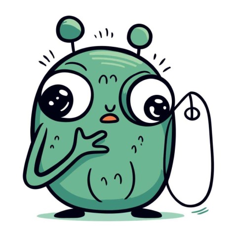 Funny green alien cartoon character with big eyes and big ears.