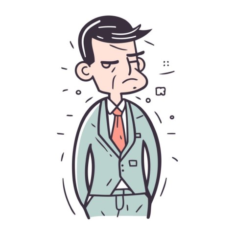 Vector illustration of a man in a suit suffering from stomachach