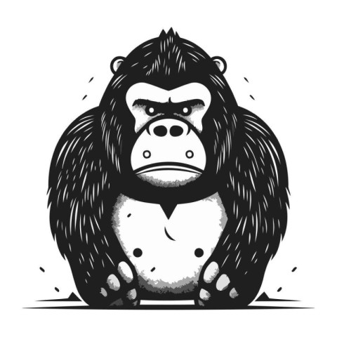 Gorilla vector illustration isolated on white background. Monoch