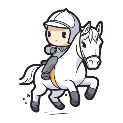 Cute boy riding a horse on a white background. Vector illustrati