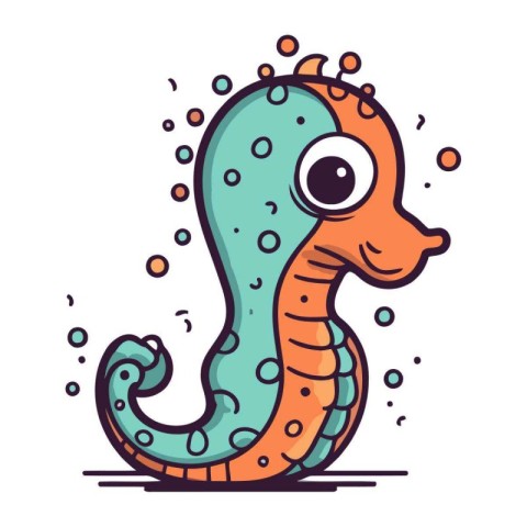 Cartoon funny seahorse. Colorful vector illustration. Isolated o