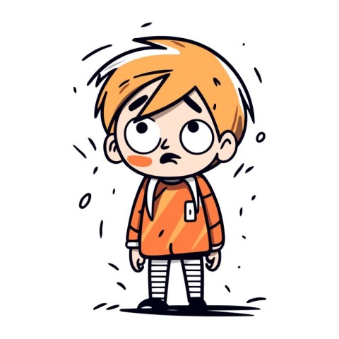 Cute little boy with sad face. Vector illustration in cartoon st