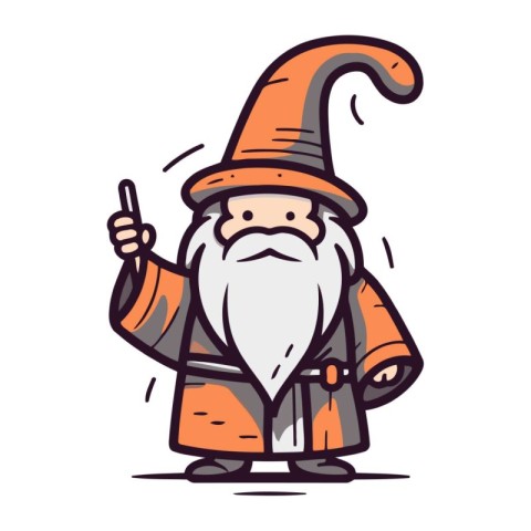 Cartoon wizard with a magic wand. Vector illustration isolated o