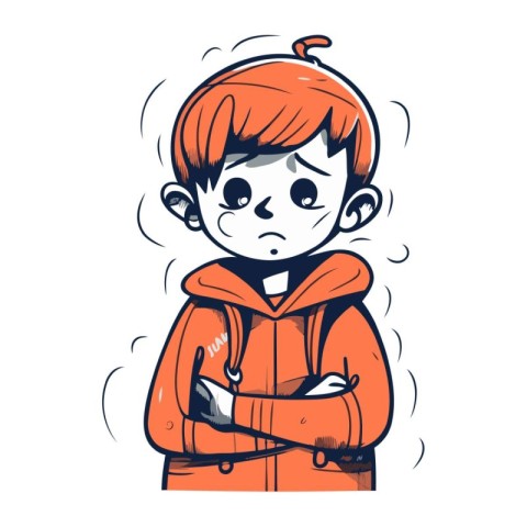 Angry boy with red hair. Vector illustration of a child in a coa