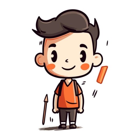 Cute boy drawing with pencil. Vector illustration in cartoon sty