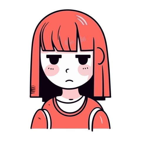 Cute little girl with sad face. Vector illustration in cartoon s