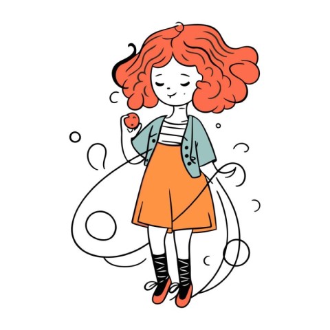 Cute little girl with red hair. Vector illustration in doodle st