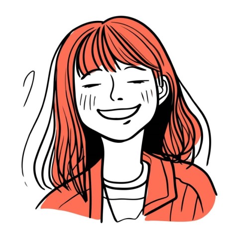 Vector illustration of a girl with red hair and a smile on her f