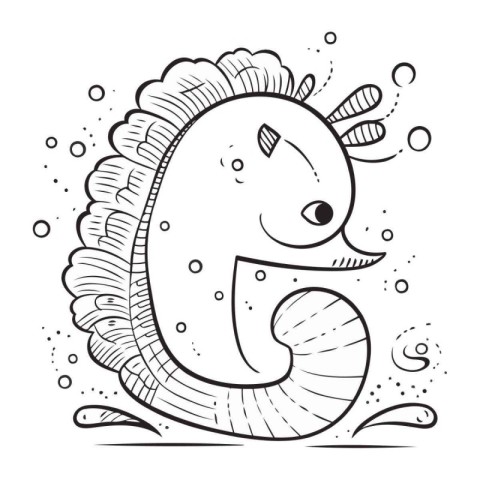 Seahorse. Coloring book for adults. Vector illustration.