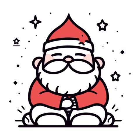 Santa Claus in a red suit and glasses sitting on the floor. Vect