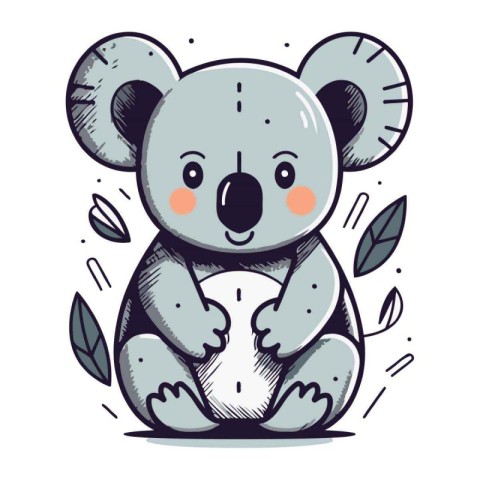 Cute koala with leaves. Vector illustration in cartoon style.