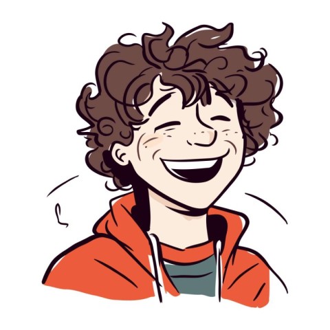 Vector illustration of a happy smiling boy in a red hoodie.