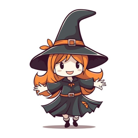 Cute girl in witch costume. Vector illustration isolated on whit