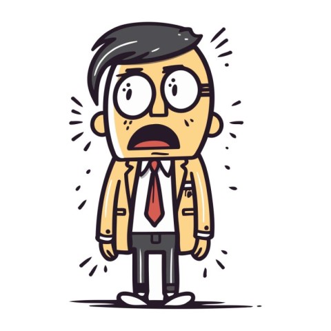 Sad cartoon man with glasses and tie. Vector clip art illustrati