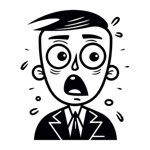 Surprised businessman in a suit. Black and white vector illustra