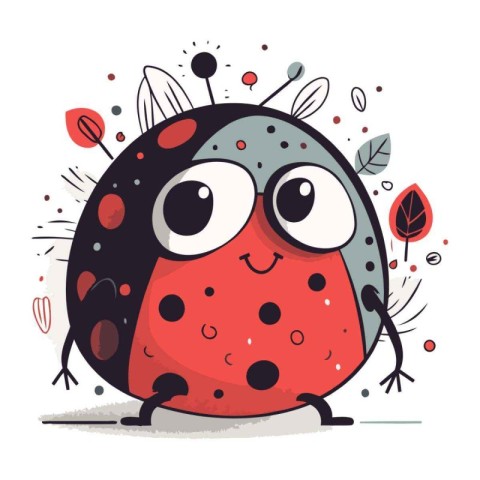 Cute cartoon ladybug. Vector illustration on a white background.