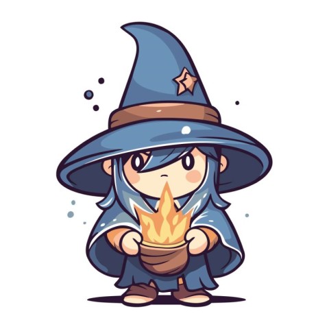 Illustration of a Cute Cartoon Witch Holding a Burning Candle.