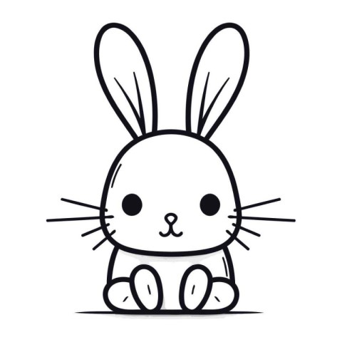 Cute cartoon rabbit. Vector illustration. Black and white bunny.