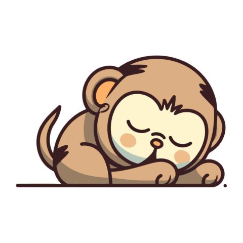 Cute monkey sleeping. Vector illustration. Isolated on white bac