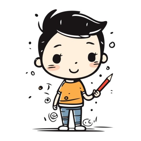 Cute little boy with pencil and eraser. vector illustration.