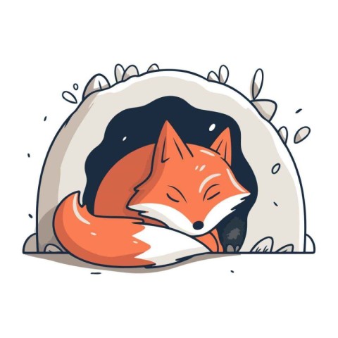 Cute fox sleeping in a hole. Vector illustration in cartoon styl