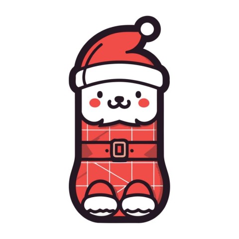 Cute christmas bear with santa hat. Vector illustration.