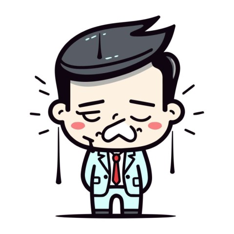 Cartoon Businessman Face Expressing Sadness Vector Illustration.