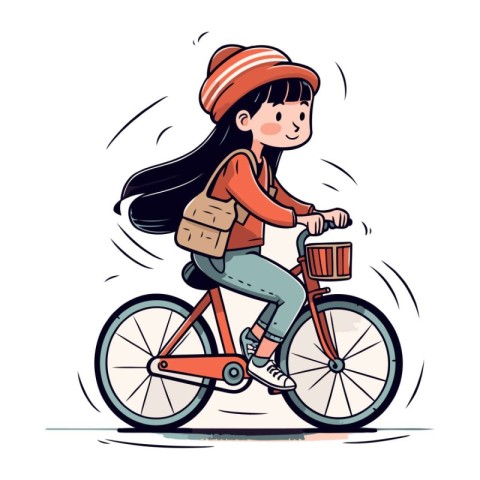 Cute girl riding bicycle. Vector illustration in cartoon comic s