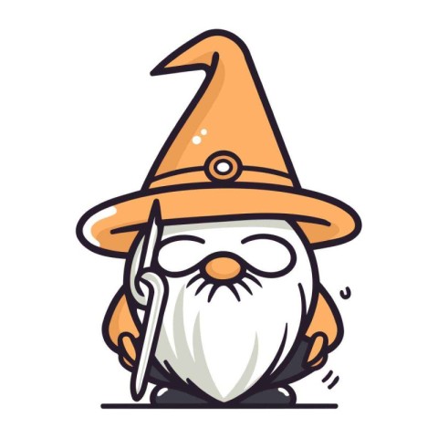 Cartoon gnome with a magic wand. Halloween vector illustration.