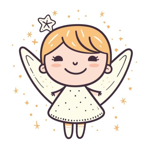 cute little angel with wings and stars cartoon vector illustrati