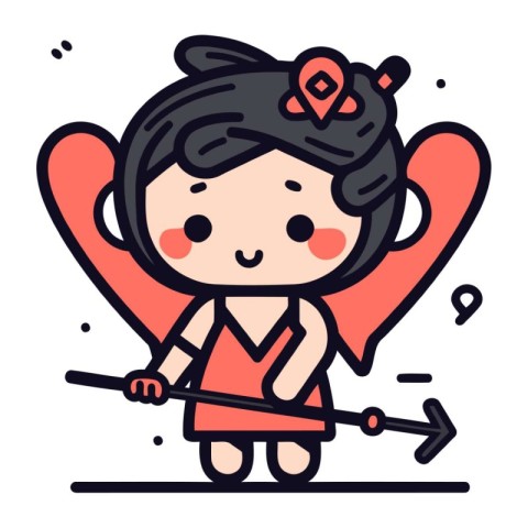 Cute kawaii girl with bow and arrow. Vector illustration