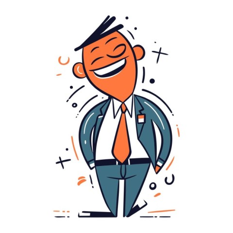 Vector illustration of happy businessman in suit. Line art style