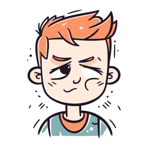 Sick boy with sore throat. Vector illustration in cartoon style.