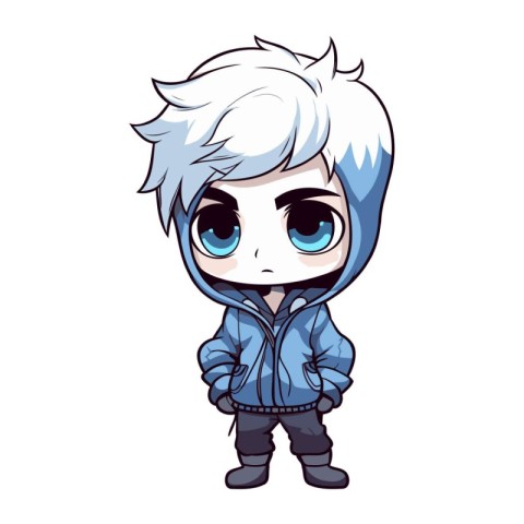 Cute anime boy in blue hoodie cartoon vector illustration graphi