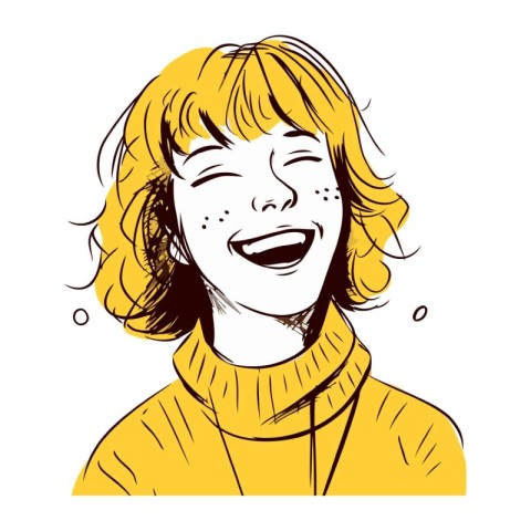 Vector illustration of a laughing woman in a yellow jacket on a