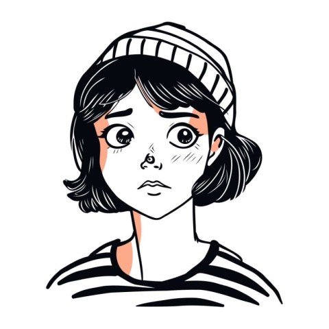 portrait of a girl with short hair in a cap. vector illustration