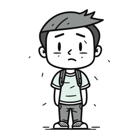 Doodle sketch of a boy with a backpack. Vector illustration.